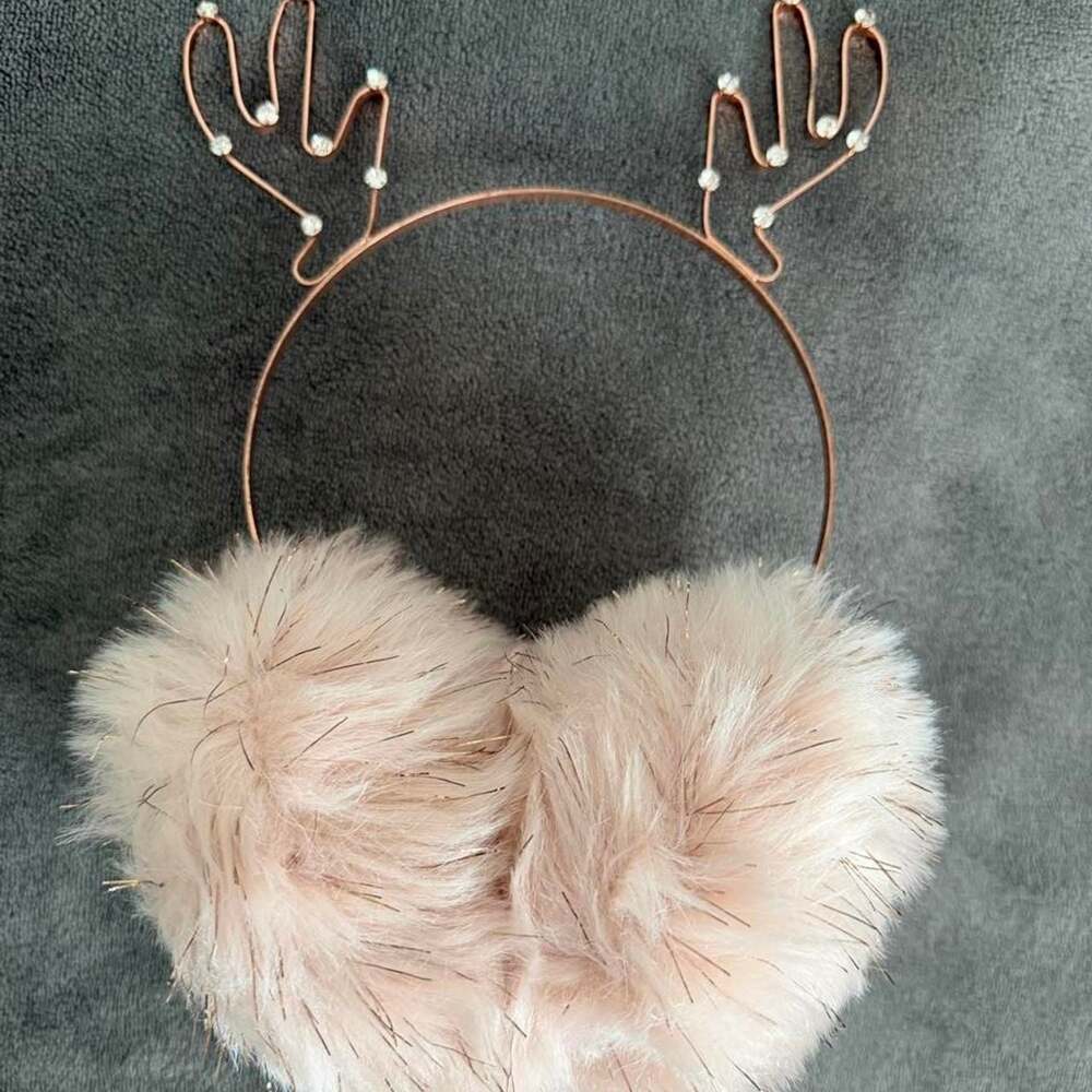 Justice Pink Faux Fur Earmuffs with Rose Gold Antlers
